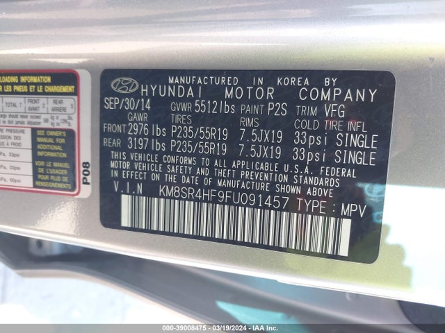 Hyundai Santa Fe Gls 2015 KM8SR4HF9FU091457 Image 9