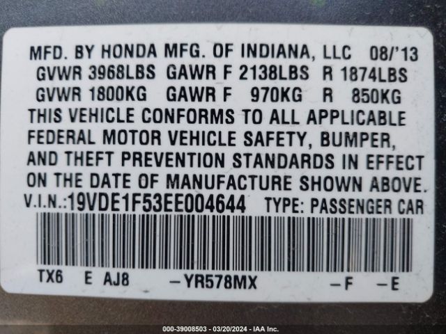 19VDE1F53EE004644 Acura Ilx 2.0l