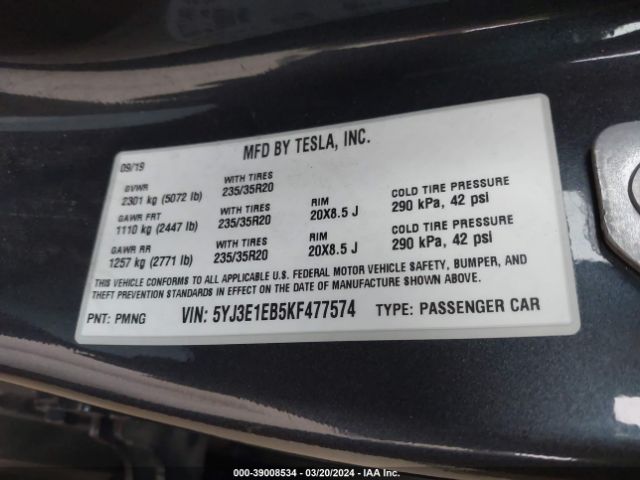 5YJ3E1EB5KF477574 Tesla Model 3 Long Range/performance
