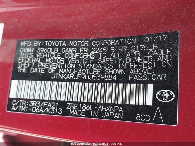 Toyota COROLLA IM 2017 JTNKARJE9HJ539884 Image 9