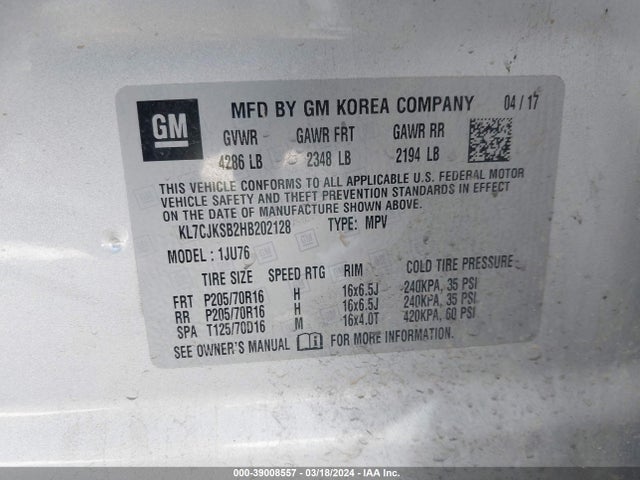 Chevrolet TRAX LS 2017 KL7CJKSB2HB202128 Image 9