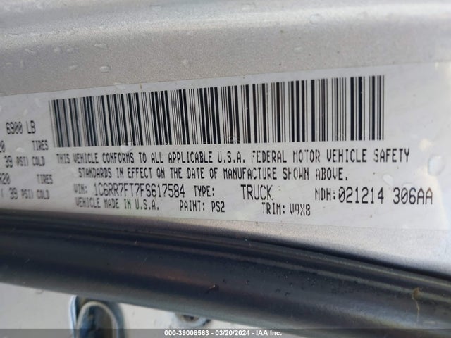 RAM 1500 Express 2015 1C6RR7FT7FS617584 Image 9