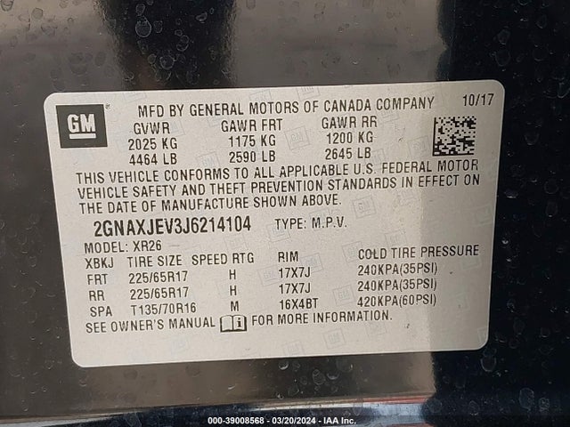 Chevrolet EQUINOX LT 2018 2GNAXJEV3J6214104 Image 9