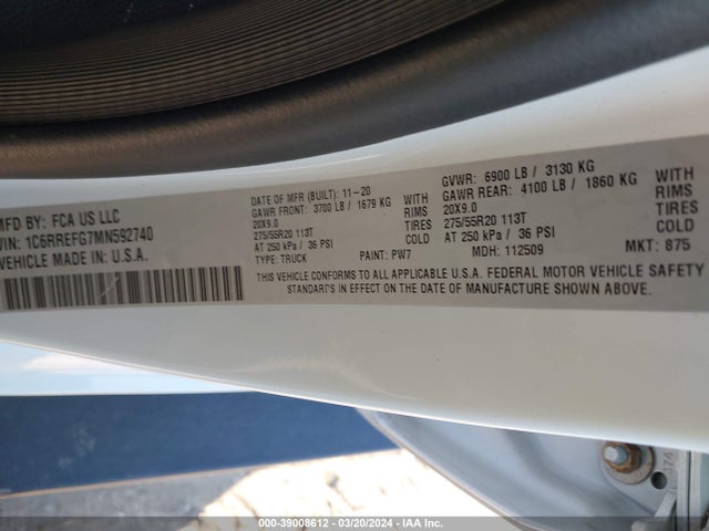 RAM 1500 Big Horn  4x2 5'7 Box 2021 1C6RREFG7MN592740 Image 9