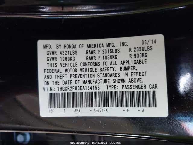 Honda Accord Ex-l 2014 1HGCR2F80EA184158 Image 9