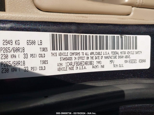 1C4RJFBG0EC481861 Jeep Grand Cherokee Limited