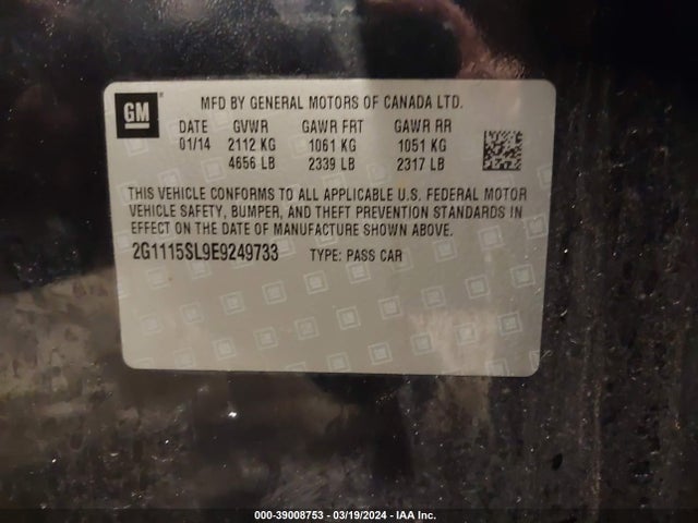Chevrolet IMPALA 1LT 2014 2G1115SL9E9249733 Image 9
