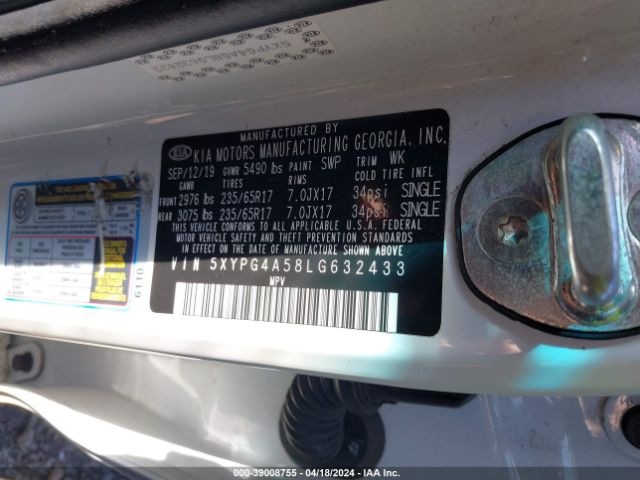 5XYPG4A58LG632433 KIA Sorento 3.3l Lx