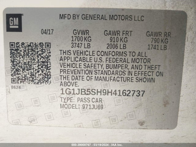 Chevrolet Sonic Ls Auto 2017 1G1JB5SH9H4162737 Image 9