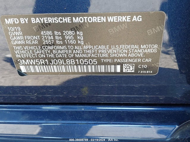 BMW 330I 2020 3MW5R1J09L8B10505 Image 9