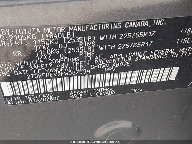 Toyota Rav4 Xle 2015 2T3RFREV2FW387539 Image 9