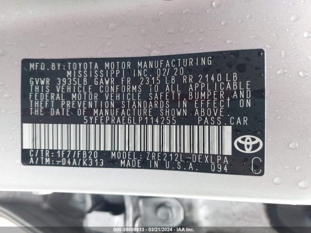 Toyota COROLLA LE 2020 5YFEPRAE6LP114255 Image 9