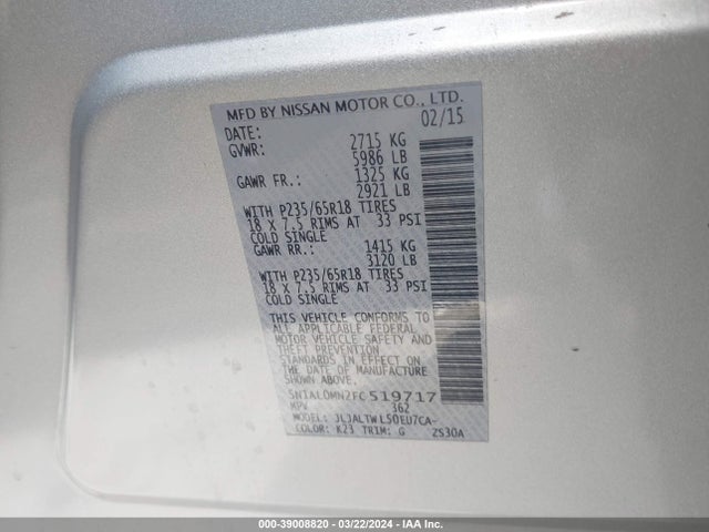 Infiniti QX60 2015 5N1AL0MN2FC519717 Image 9