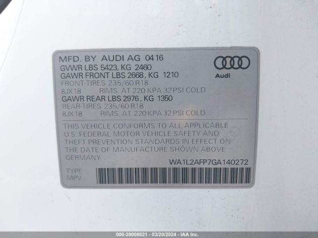 WA1L2AFP7GA140272 Audi Q5 2.0t Premium