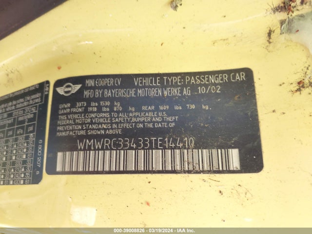 2003 MINI COOPER WMWRC33433TE14410 Photo 8