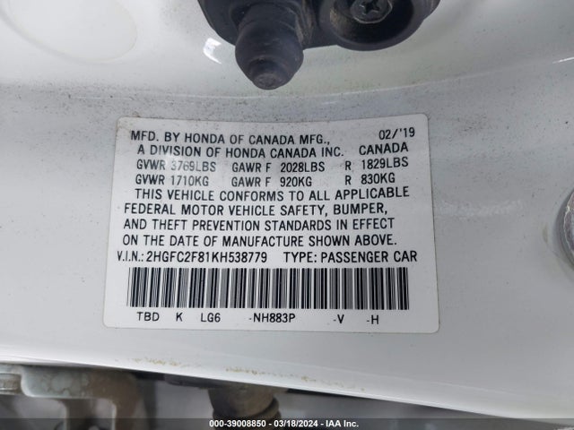 Honda Civic Sport 2019 2HGFC2F81KH538779 Image 9
