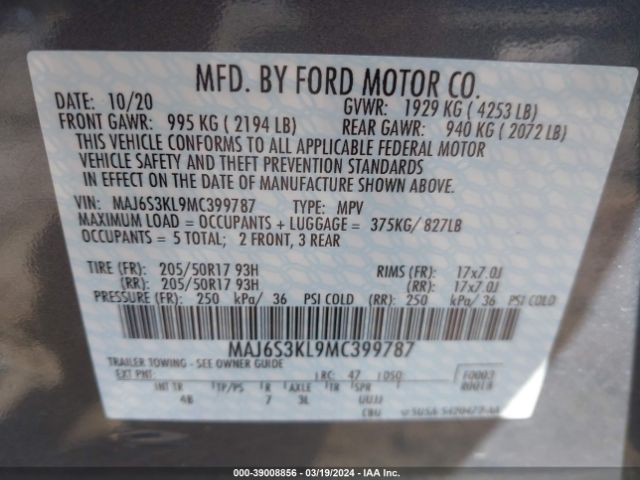 MAJ6S3KL9MC399787 Ford Ecosport Titanium