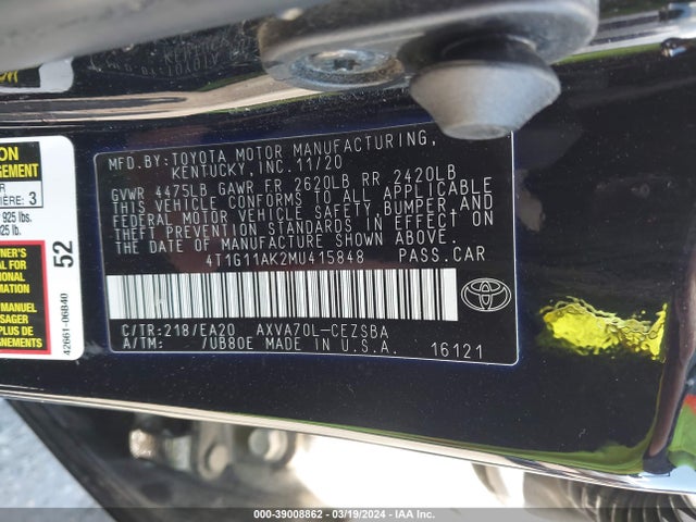 Toyota CAMRY SE 2021 4T1G11AK2MU415848 Image 9