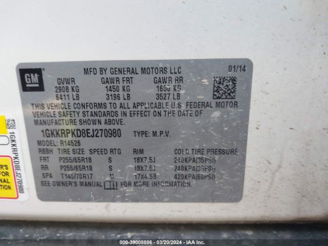 1GKKRPKD8EJ270980 GMC Acadia Sle-2