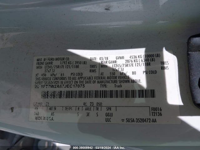Ford F-250 Xl 2018 1FT7W2A67JEC17075 Image 9