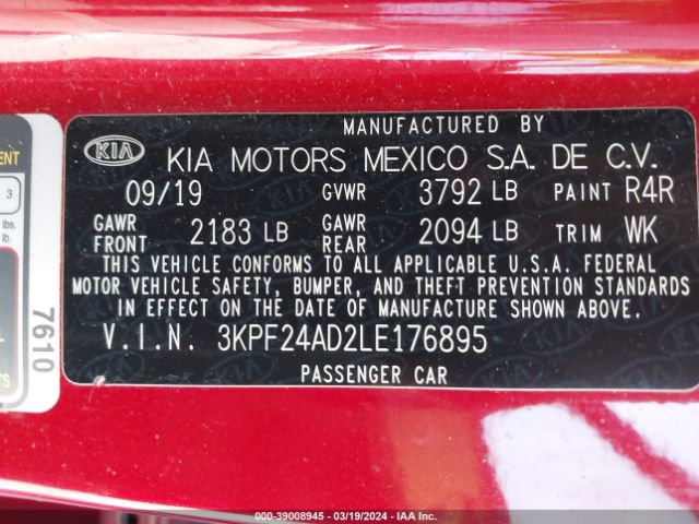 3KPF24AD2LE176895 KIA Forte Lxs