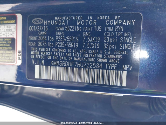 Hyundai Santa Fe Se Ultimate 2017 KM8SRDHF7HU222534 Image 9