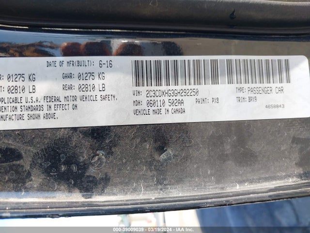 2C3CDXHG3GH292250 Dodge Charger Sxt