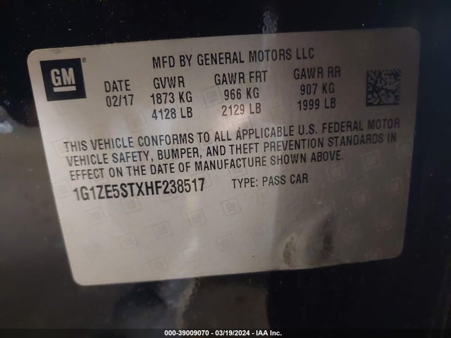 Chevrolet MALIBU 1LT 2017 1G1ZE5STXHF238517 Image 9