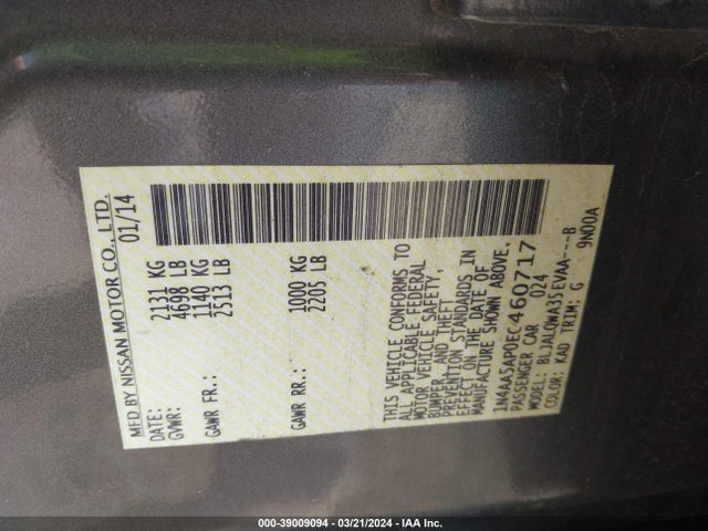Nissan Maxima 3.5 S 2014 1N4AA5AP0EC460717 Image 9