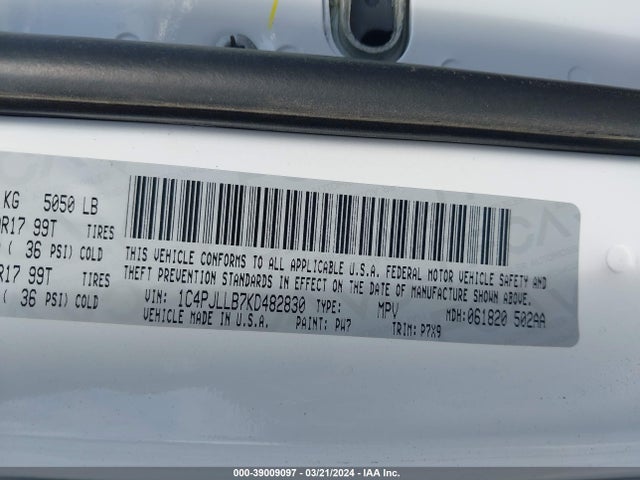 1C4PJLLB7KD482830 Jeep Cherokee Latitude Plus Fwd