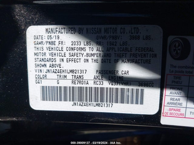 Nissan 370z 7-speed Automatic 2020 JN1AZ4EH1LM821317 Image 9