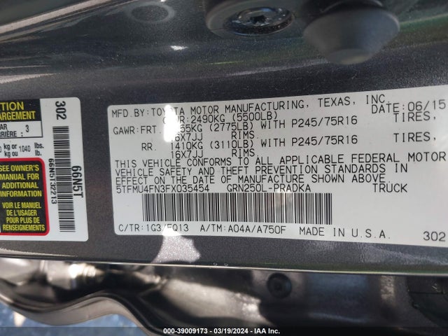Toyota Tacoma Base V6 2015 5TFMU4FN3FX035454 Image 9