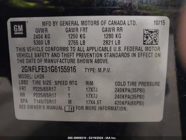 Chevrolet EQUINOX LT 2016 2GNFLFE31G6155916 Image 9