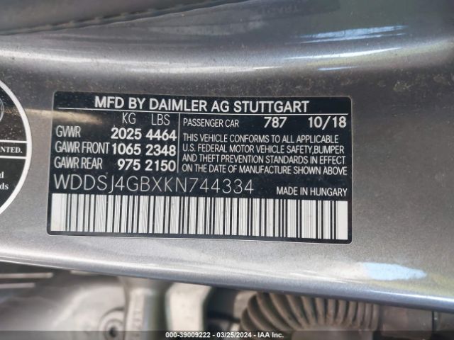 WDDSJ4GBXKN744334 Mercedes-Benz CLA 250 4MATIC