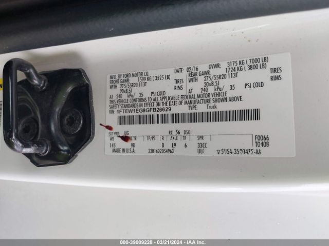 1FTEW1EG8GFB26629 Ford F-150 Platinum