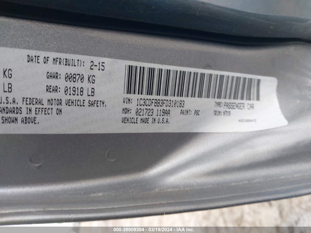 Dodge DART SXT 2015 1C3CDFBB3FD310183 Image 9