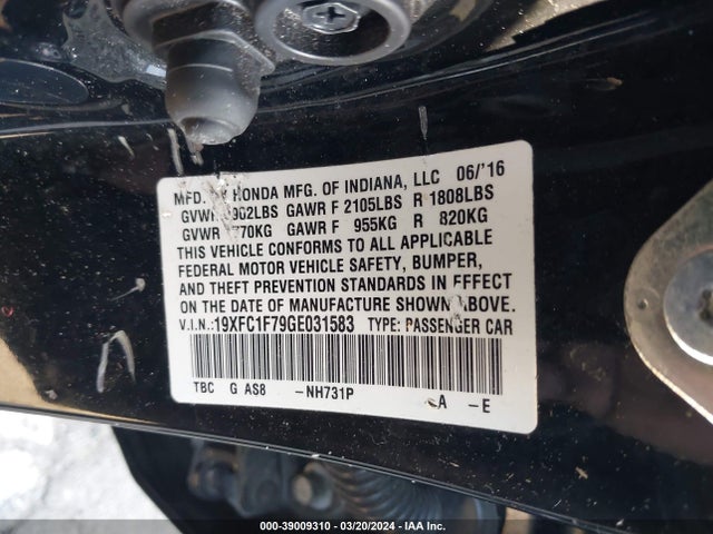 Honda Civic Ex-l 2016 19XFC1F79GE031583 Image 9