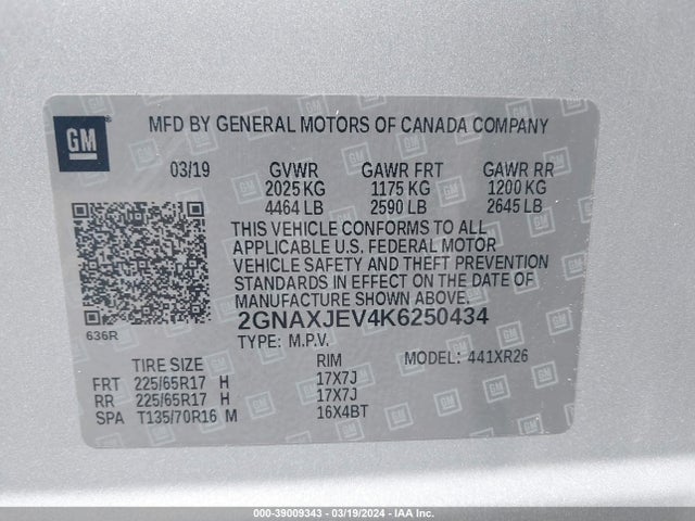 Chevrolet EQUINOX LT 2019 2GNAXJEV4K6250434 Image 9