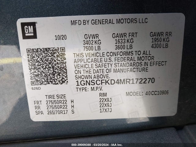 Chevrolet Suburban 2wd Premier 2021 1GNSCFKD4MR172270 Image 9