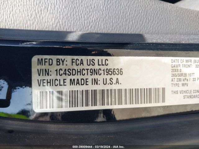 1C4SDHCT9NC195636 Dodge Durango R/t Rwd