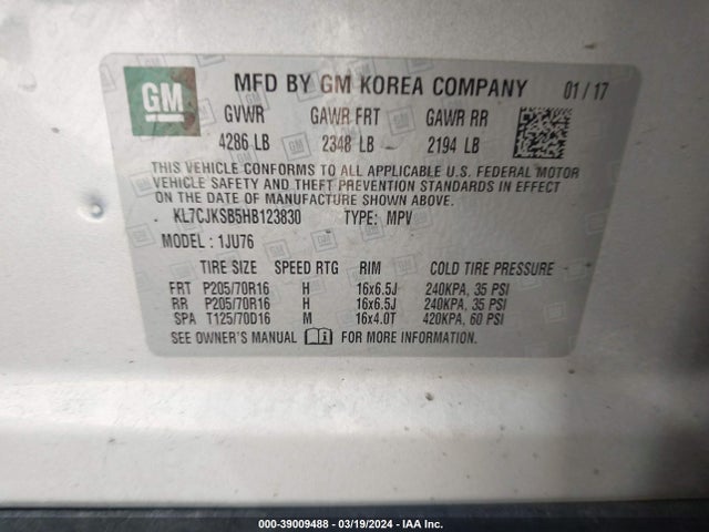 Chevrolet TRAX LS 2017 KL7CJKSB5HB123830 Image 9