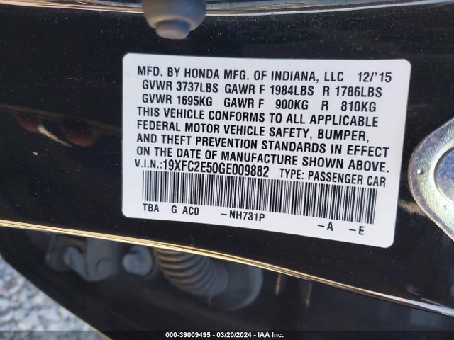 Honda Civic Lx 2016 19XFC2E50GE009882 Image 9
