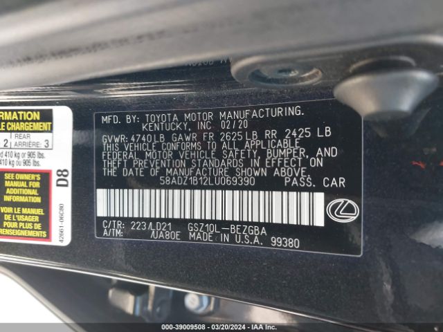 58ADZ1B12LU069390 Lexus ES 350