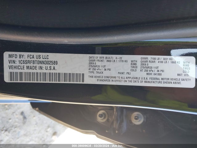 RAM 1500 2022 1C6SRFBT0NN302589 Image 9