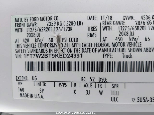 Ford F-250 King Ranch 2019 1FT7W2BT9KED24991 Image 9