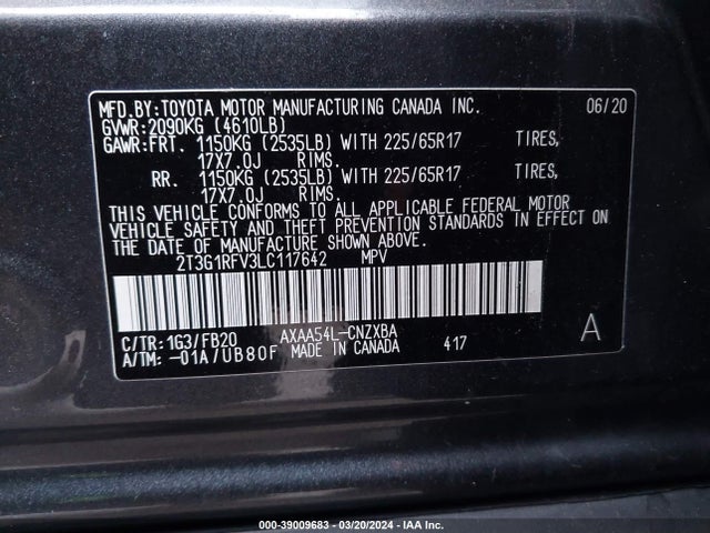 Toyota RAV4 LE 2020 2T3G1RFV3LC117642 Image 9
