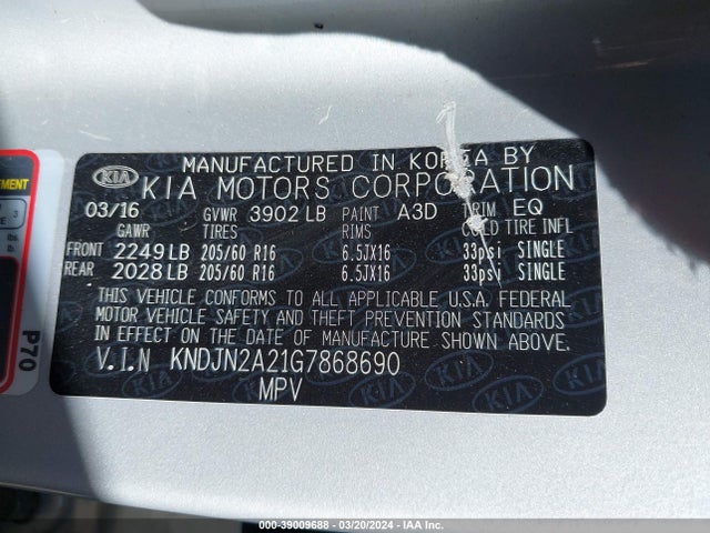 KIA Soul 2016 KNDJN2A21G7868690 Image 9