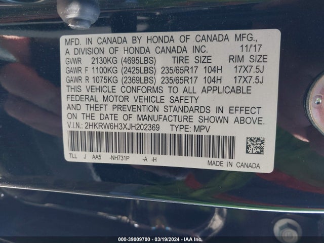 Honda CR-V LX 2018 2HKRW6H3XJH202369 Image 9