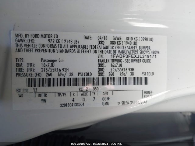 Ford FOCUS SE 2018 1FADP3FEXJL319171 Image 9