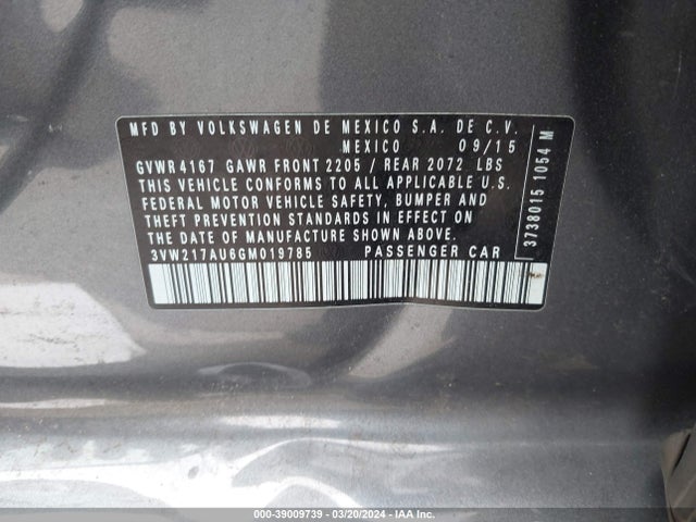 3VW217AU6GM019785 Volkswagen Golf Tsi S 4-door
